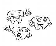 Coloriage trois dents tres joyeuses enfants