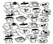 Coloriage halloween personnages doodle