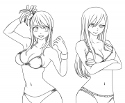 Coloriage fairy tail lineart lucy and erza swimsuit