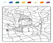 Coloriage magique bonhomme de neige hiver