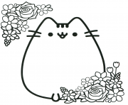 Coloriage pusheen st valentin fleurs roses