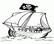 Coloriage bateau de pirate avec drapeau tete de mort