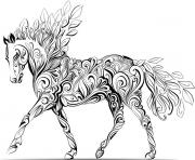 Coloriage adulte cheval fleurs nature