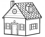 Coloriage charmante maison avec fenetres et chemine