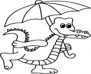 Coloriage crocodile avec un parapluie