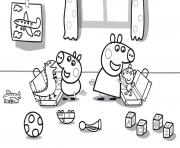 Coloriage Peppa Pig joue avec les jouets enfants