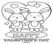 Coloriage joyeuse saint valentin deux lapins en amour