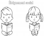 Coloriage lire un livre tout en maintenant un eloignement social