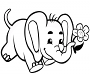 Coloriage bebe elephant mignon avec une fleur