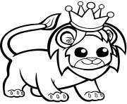Coloriage petit lion avec une couronne