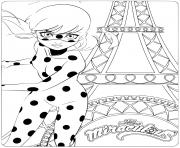 Coloriage Marinette Dupain-Cheng alias Ladybug sous La tour Eiffel