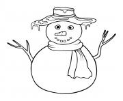 Coloriage le bonhomme de neige est congele par le froid de decembre