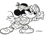 Coloriage Mickey est deguise en Sherlock Holmes avec sa loupe