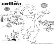 Coloriage cest bientot noel avec le chat gilbert et caillou qui adorent les flocons de neiges