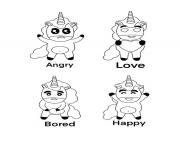 Coloriage Unicorn Emoji Angry Bored Happy Love