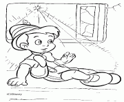 Coloriage Pinocchio devant une fenetre