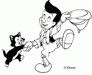 Coloriage Pinocchio s amuse avec le chat