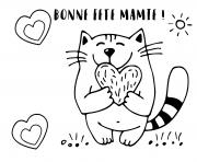 Coloriage chat coeur bonne fete mamie