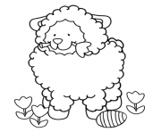 Coloriage mouton de paques avec un oeuf et une rose facile