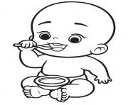 Coloriage bebe mange une soupe