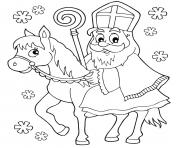 Coloriage saint nicolas noel sur un le dos cheval