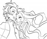 Desenho para colorir de Nezuko e Tanjiro · Creative Fabrica