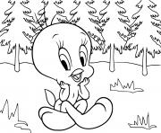 Coloriage looney tunes titi dans la foret