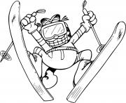 Coloriage Garfield fait du saut a ski