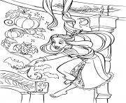 Coloriage raiponce prepare le chateau pour halloween