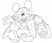 Coloriage mickey mouse vampire avec un sac de friandises