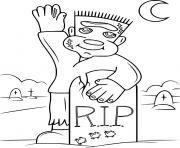 Coloriage Frankenstein devant une tombe un mort est enterre