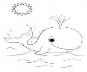 Coloriage baleine avec un joli soleil