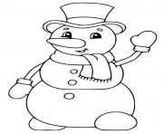 Coloriage bonhomme de neige avec foulard et gant pour se rechauffer hiver