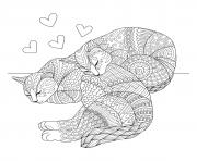 Coloriage mandala chats amoureux coeurs mignon animaux adorables