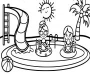 Coloriage piscine entre filles vacances