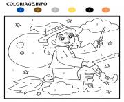 Coloriage sorciere lune dans le ciel magique halloween