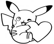 Coloriage pikachu mignon avec un coeur