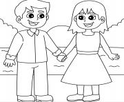 Coloriage couple amoureux main dans la main fevrier
