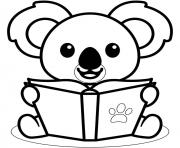 Coloriage koala aime la lecture livre animaux