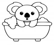 Coloriage koala mignon prend un bain