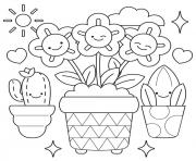 Coloriage pots de fleurs cactus printemps kawaii