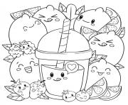 Coloriage boissons et fruits frais kawaii printemps