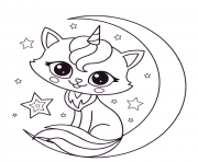 Coloriage chat licorne lune mignon
