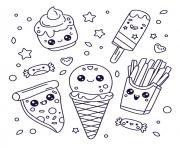 Coloriage nourriture kawaii pizza frites cornet glace cafe