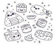 Coloriage kawaii nourriture sushis