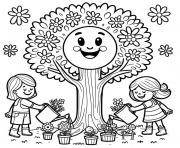 coloriage jour de la terre enfants plantes arbre