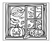 Coloriage citrouilles et chauves souris par la fenetre halloween