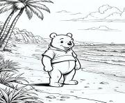 Coloriage ourson balade plage tropicale