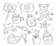 Coloriage elements saint valentin ours et coeurs