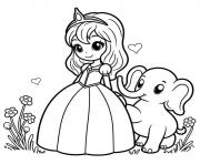 Coloriage Princesse et son elephant ami